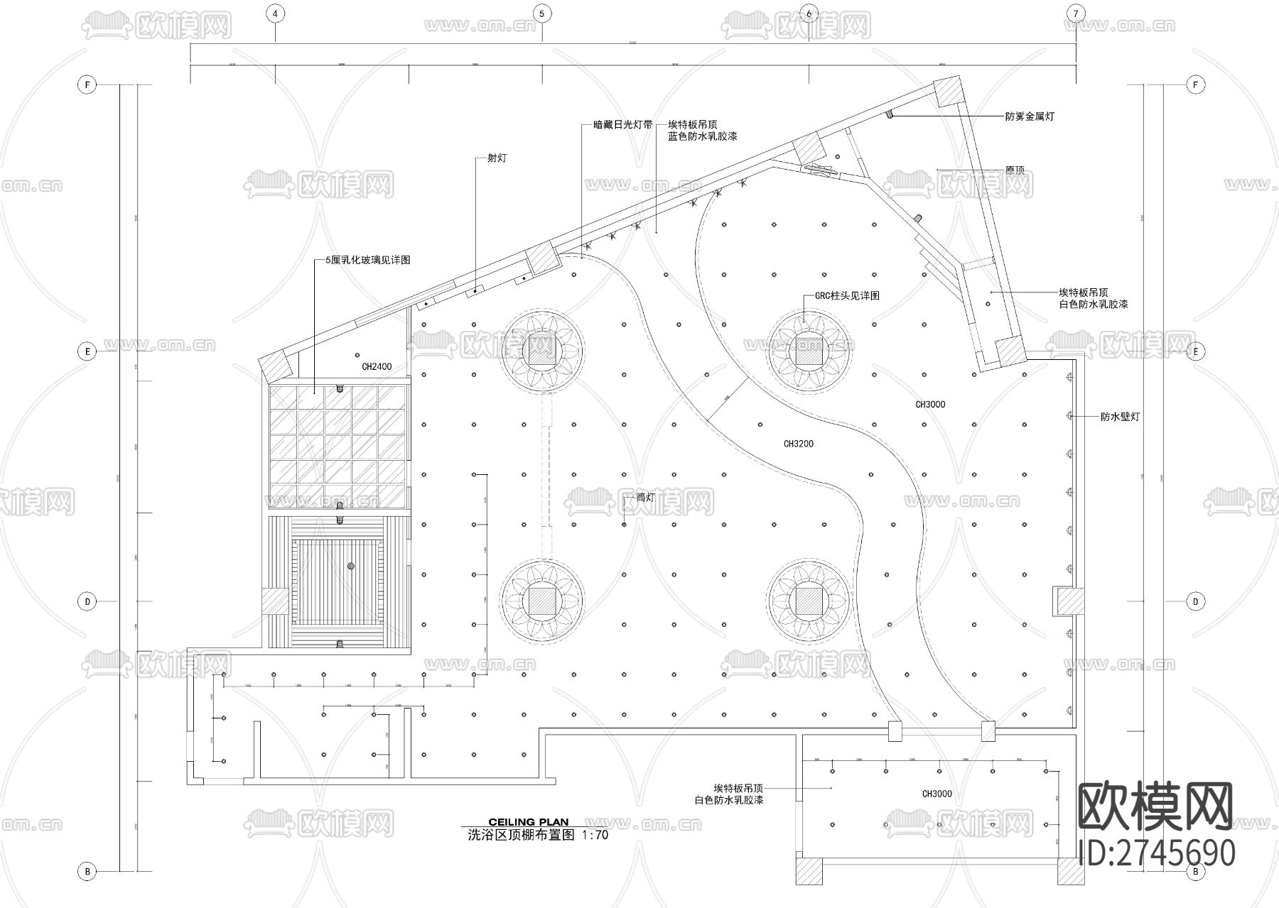 洗浴中心洗浴区全套装修cad施工图下载（渲染图4）