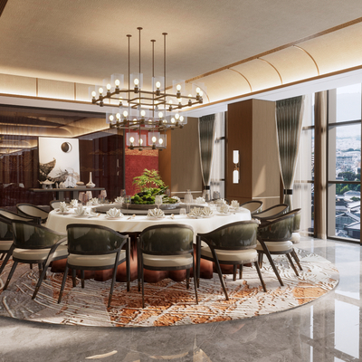  新中式餐厅 包房su模型 