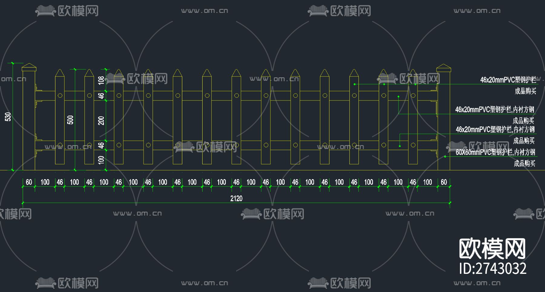 11套篱笆木栅栏围栏cad图库下载（渲染图8）