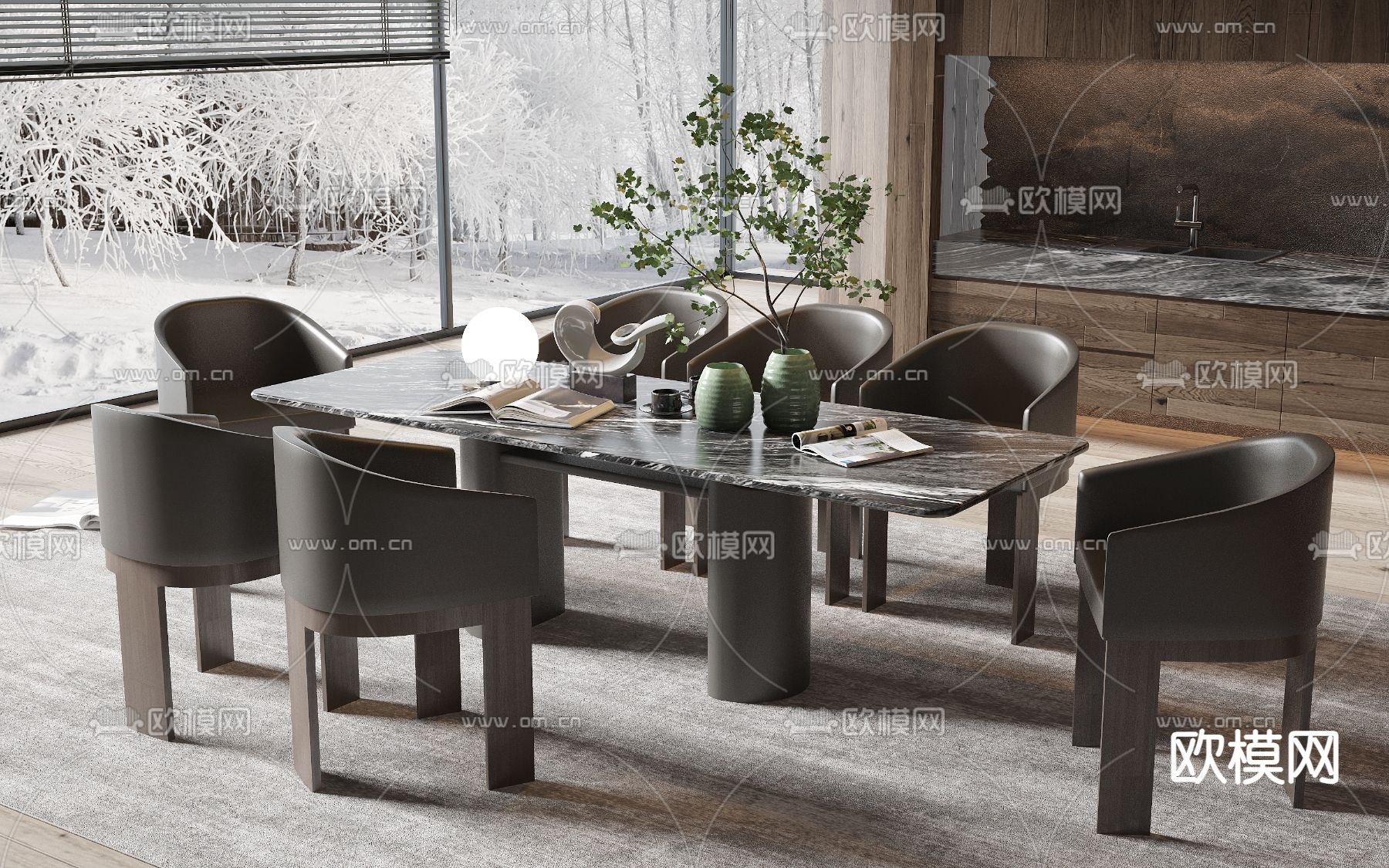 Poliform 条形餐桌3d模型下载