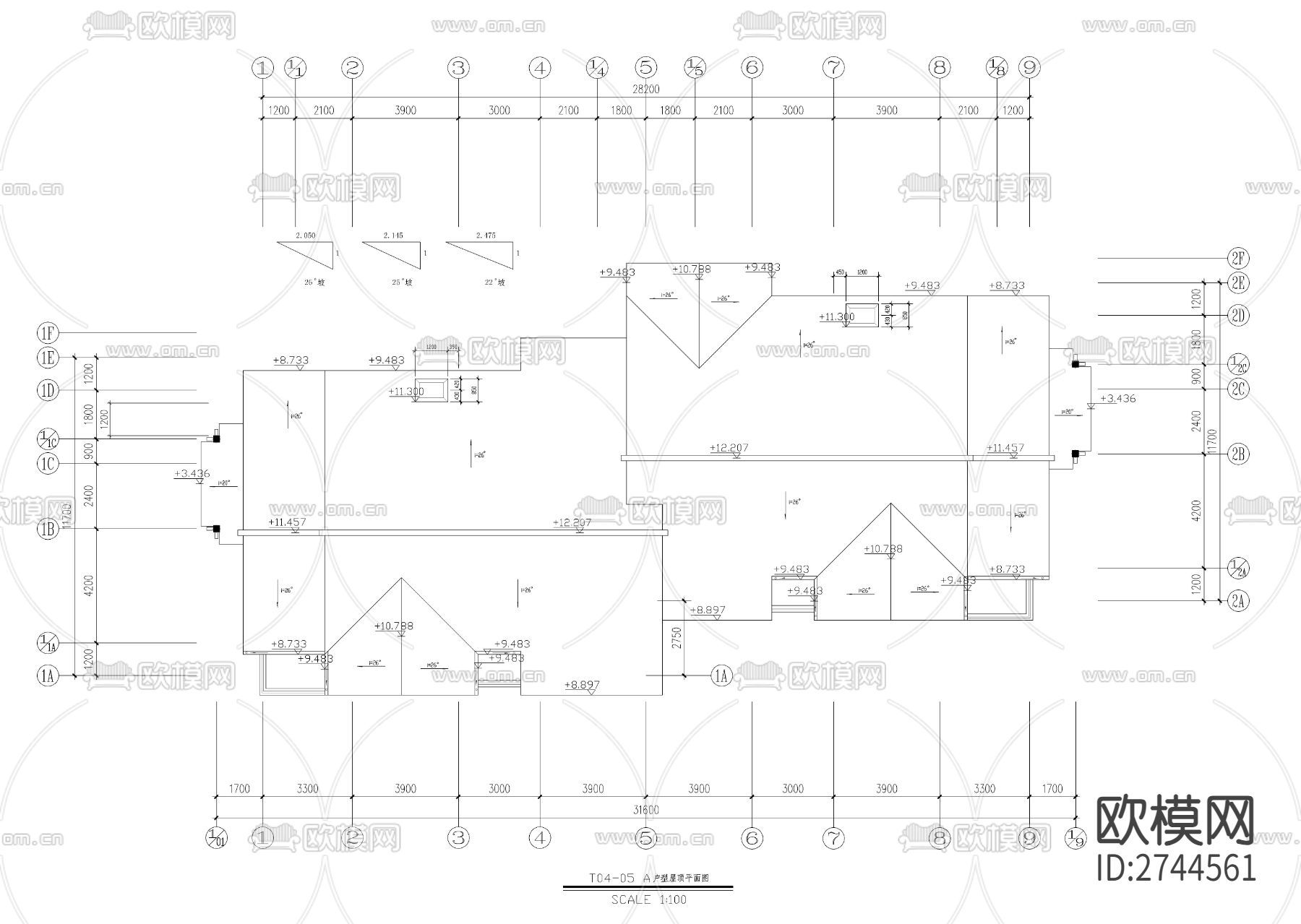 三层古典坡屋顶联排别墅CAD施工图下载（渲染图5）