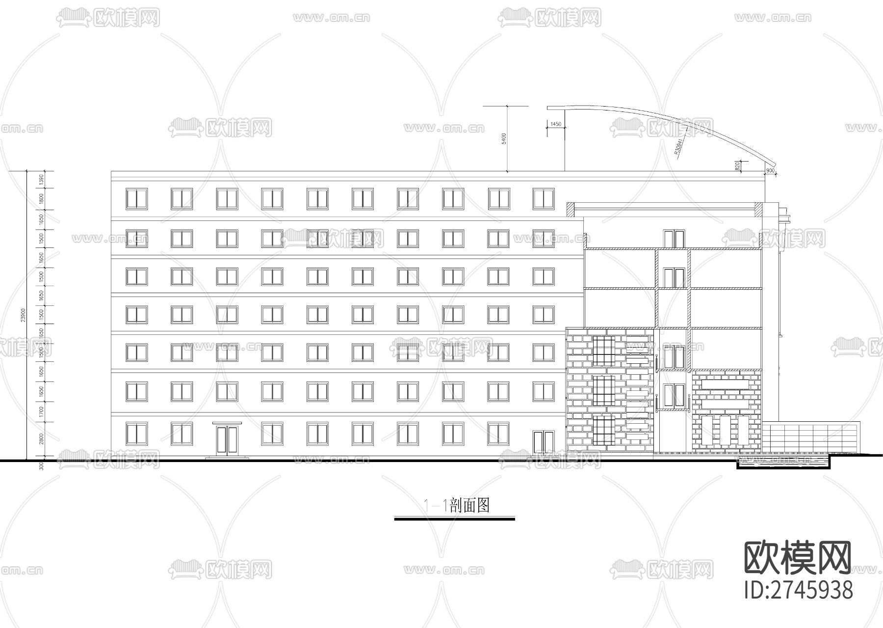 六层现代风格办公楼建筑图cad施工图下载（渲染图9）