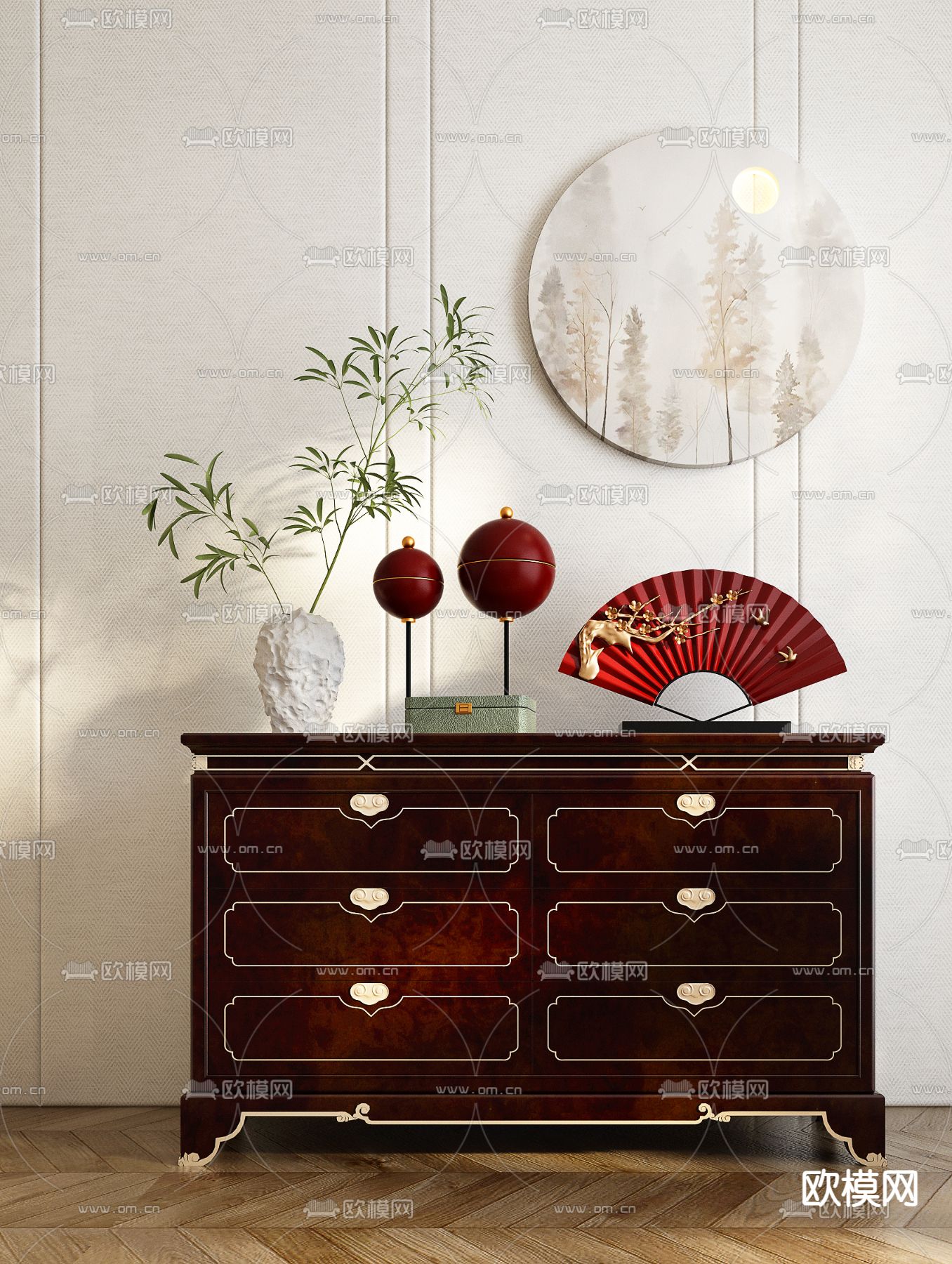 新中式边柜 斗柜3d模型下载