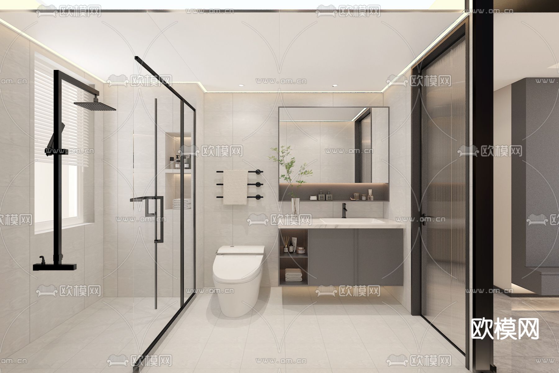 现代卫生间免费3d模型下载_ID14181675_3dmax免费模型-欧模网