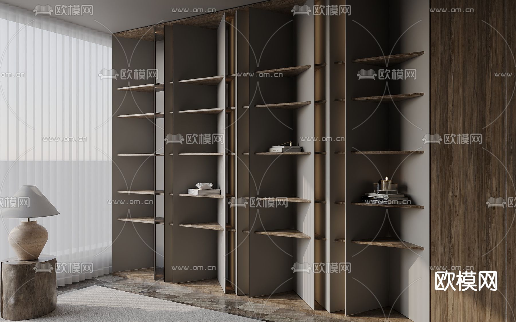 侘寂风书柜 书架3d模型下载