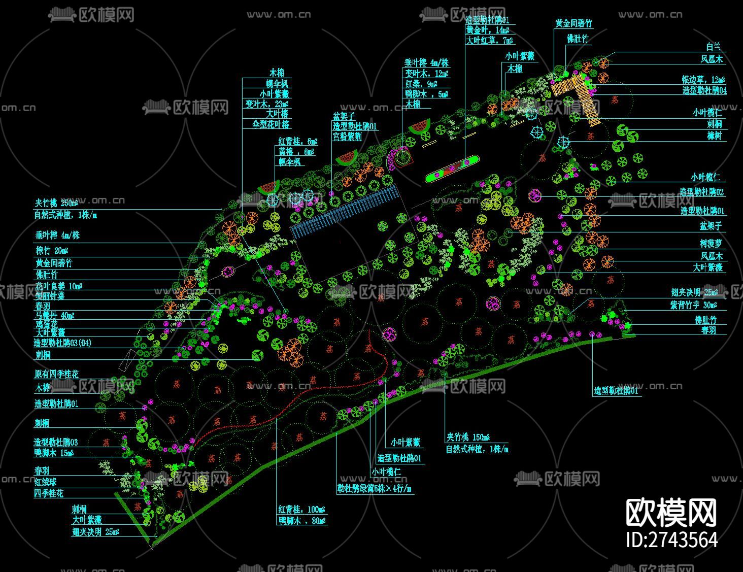 公园景观绿化图cad施工图下载（渲染图3）