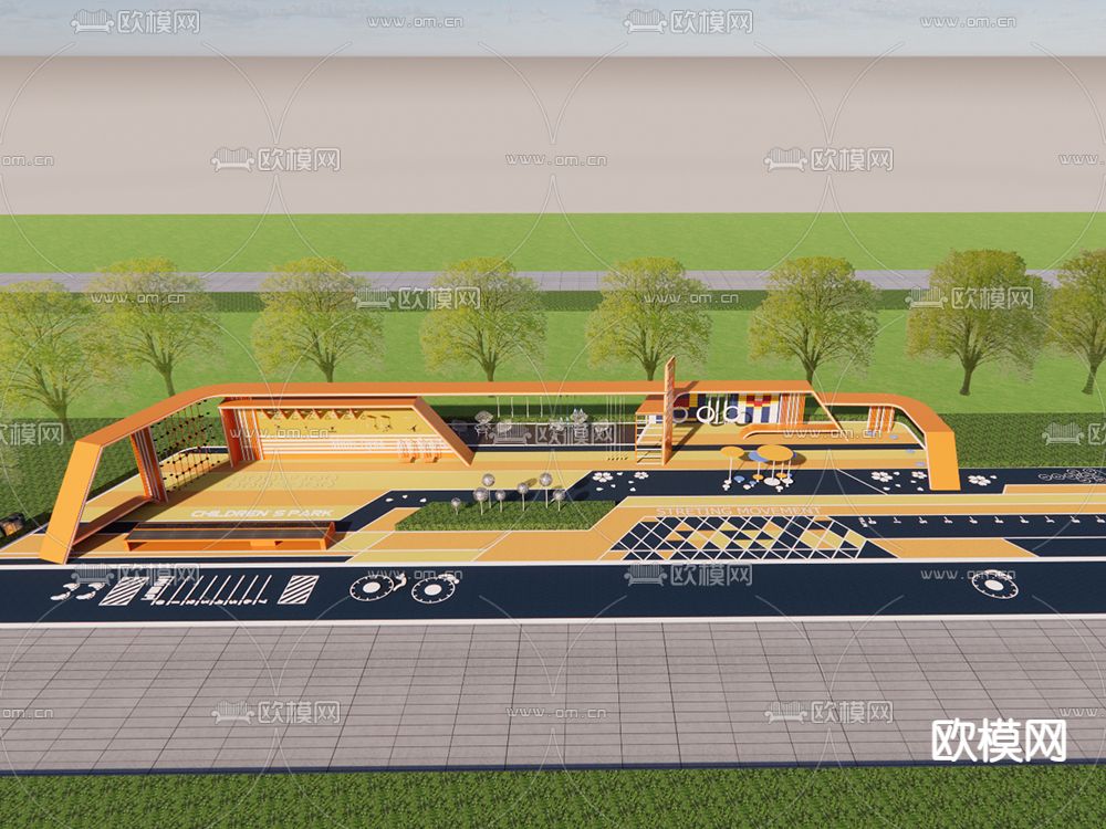 现代儿童活动区  活动景墙su模型下载（渲染图2）