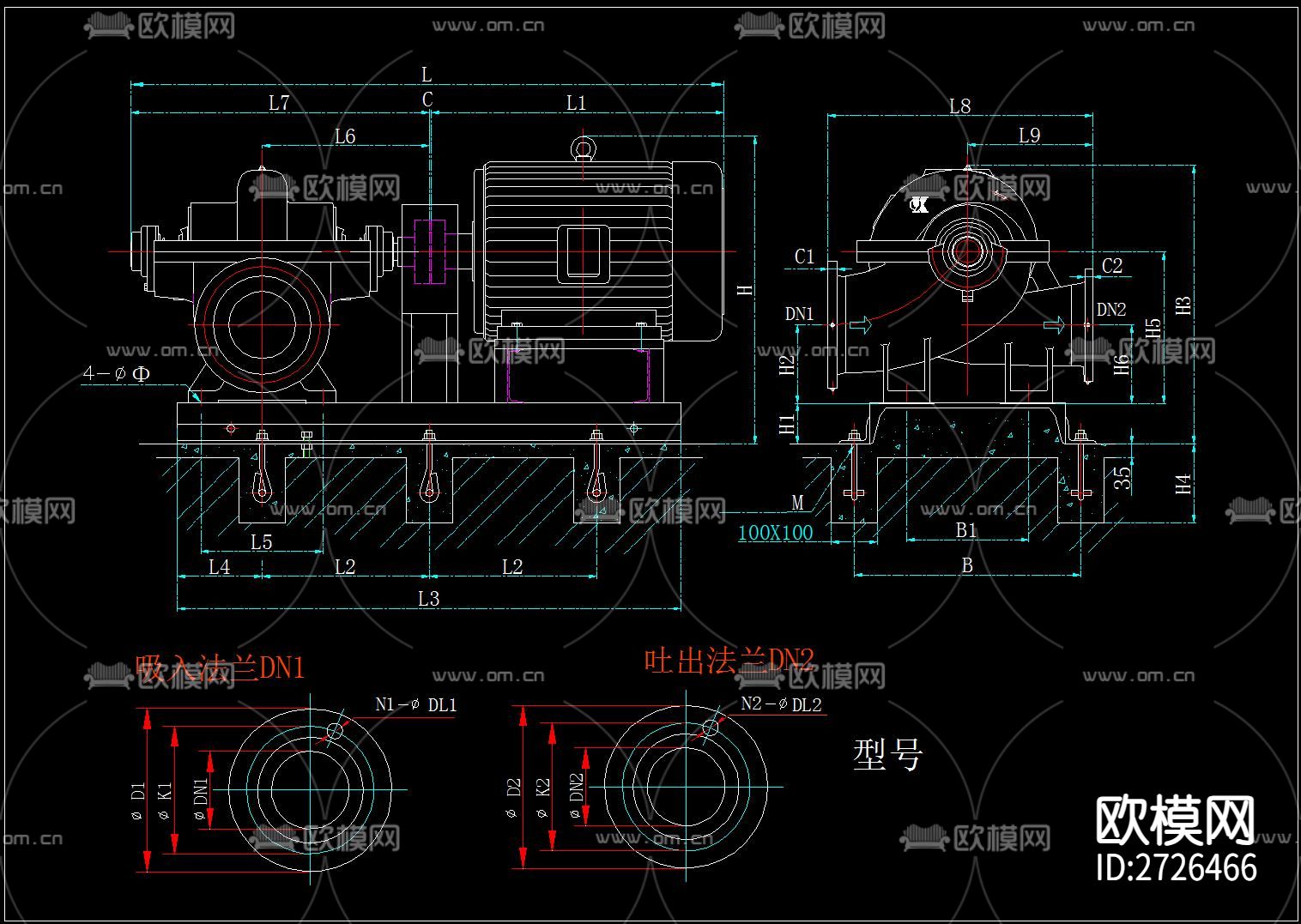 水泵cad大样图下载（渲染图3）