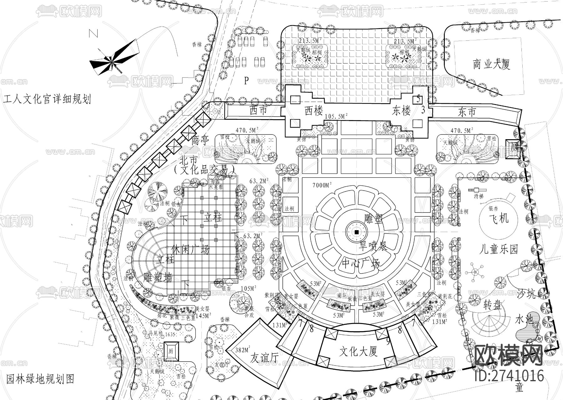 文化宫绿化cad平面图下载（渲染图3）