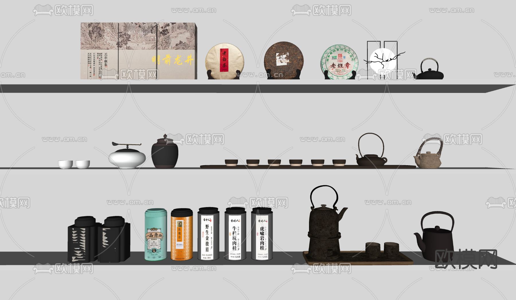 新中式茶具 茶饼 茶壶 茶叶罐su模型下载（渲染图2）