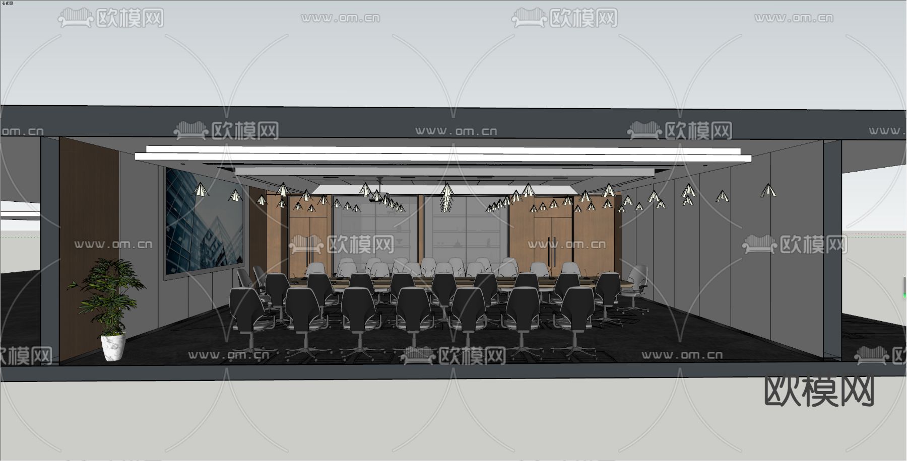 现代会议室su模型下载（渲染图2）