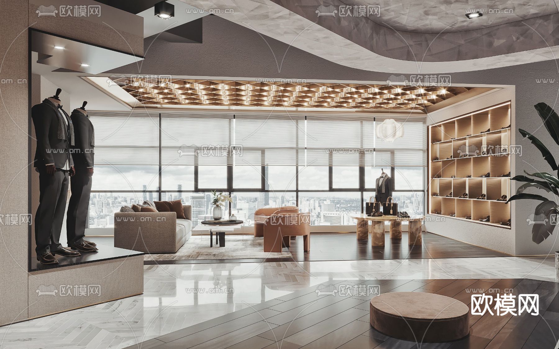 现代男装店  定制西服店su模型下载（渲染图2）