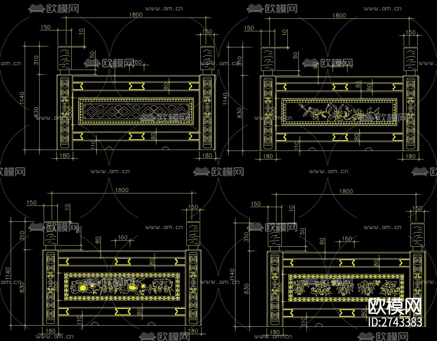 石材栏杆cad大样图下载（渲染图6）