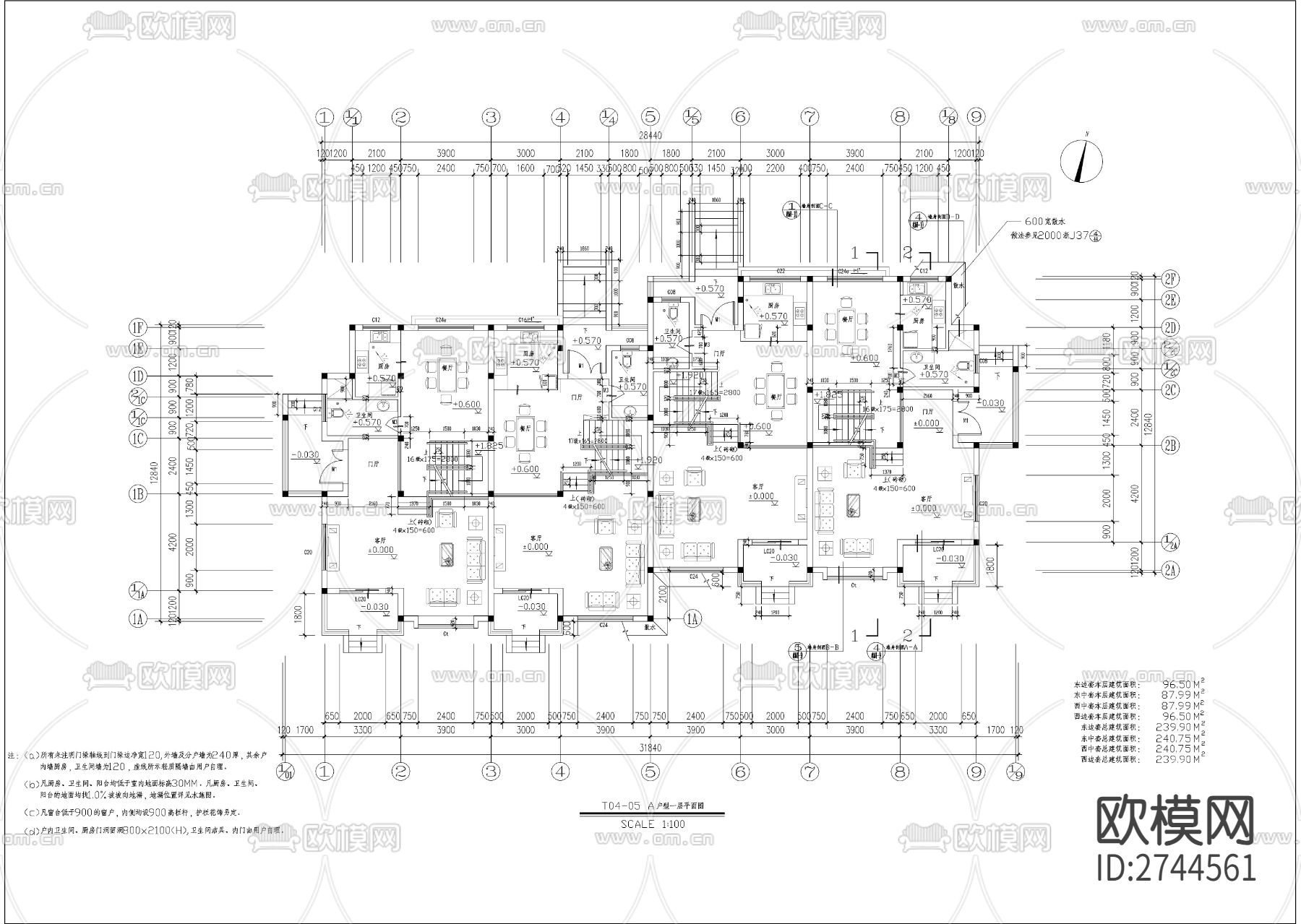 三层古典坡屋顶联排别墅CAD施工图下载（渲染图3）