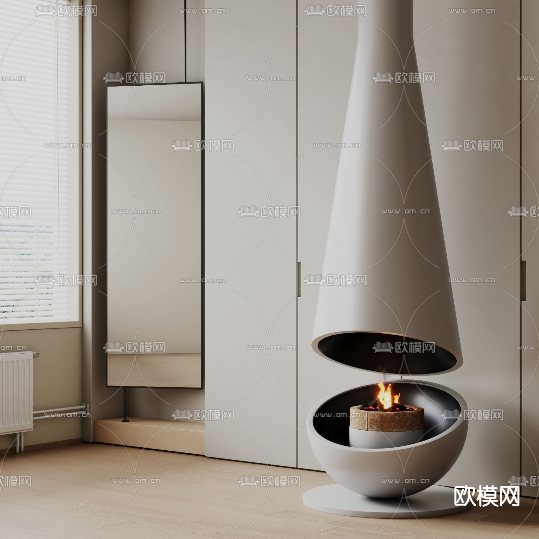 现代壁炉 火炉su模型下载（渲染图1）