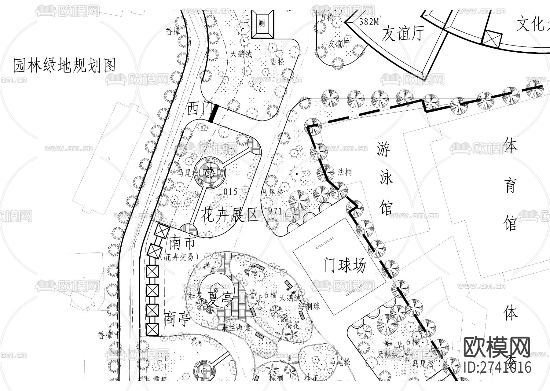 文化宫绿化cad平面图下载（渲染图2）