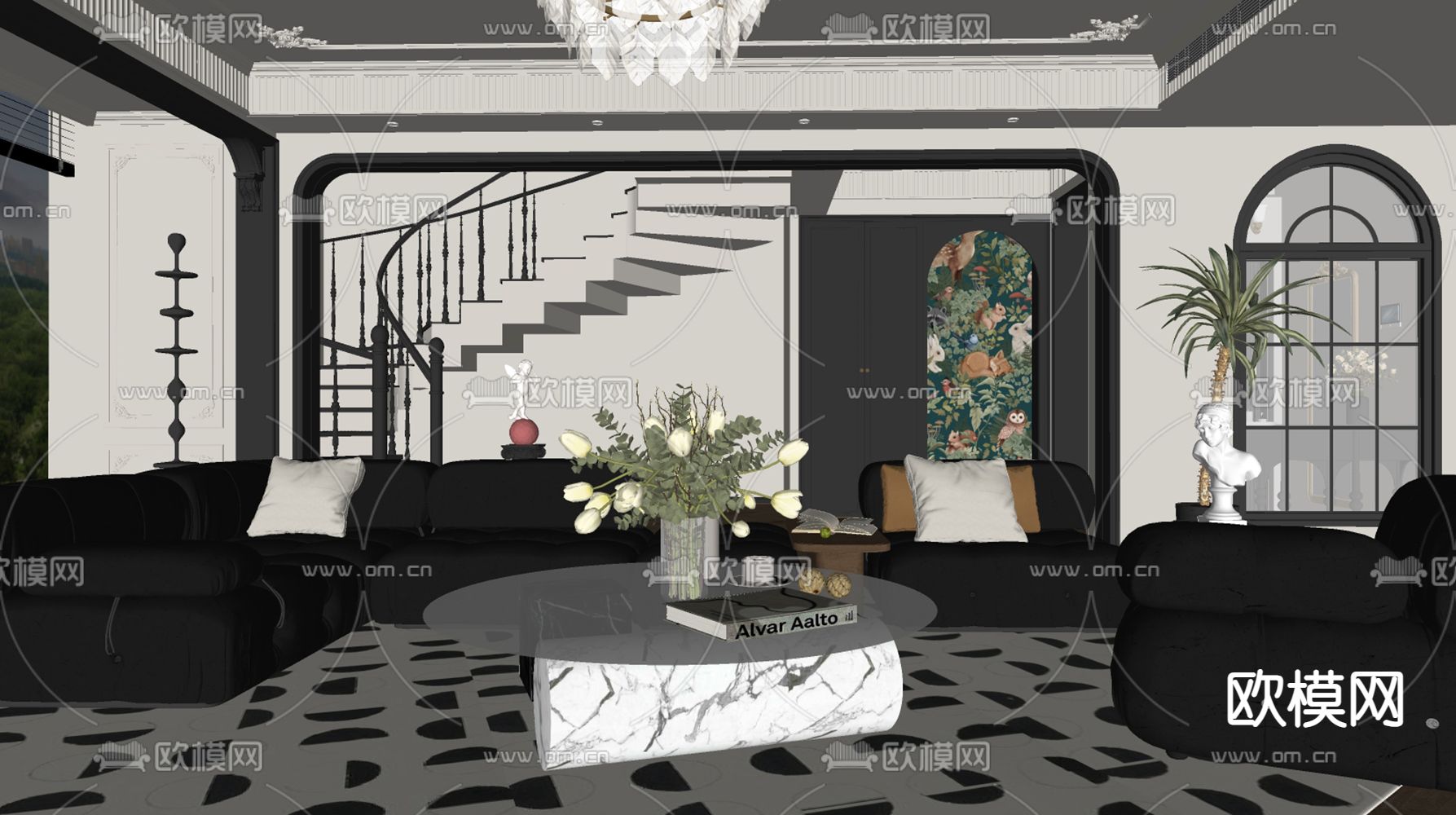 法式客厅su模型下载（渲染图4）