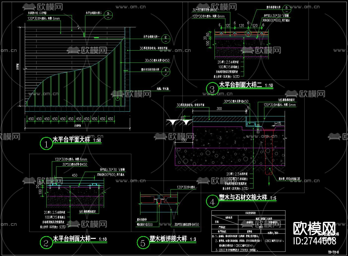 园林景观防腐木、塑木、竹木、木纹砖、木平台CAD施工图下载（渲染图7）