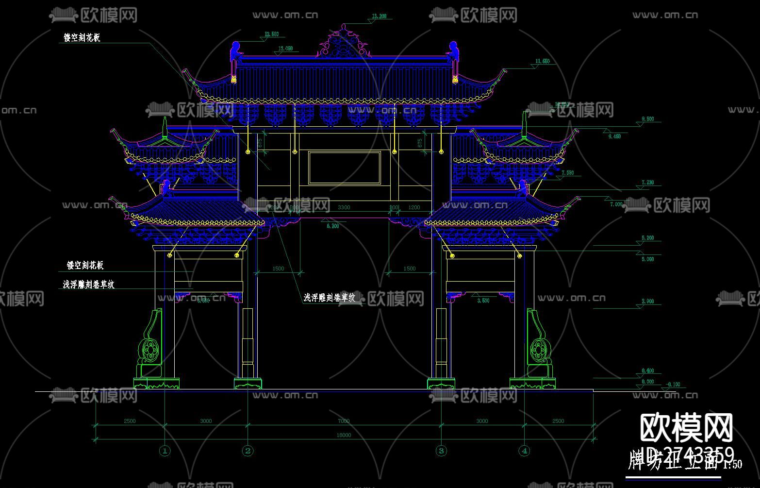 牌坊cad大样图下载（渲染图4）