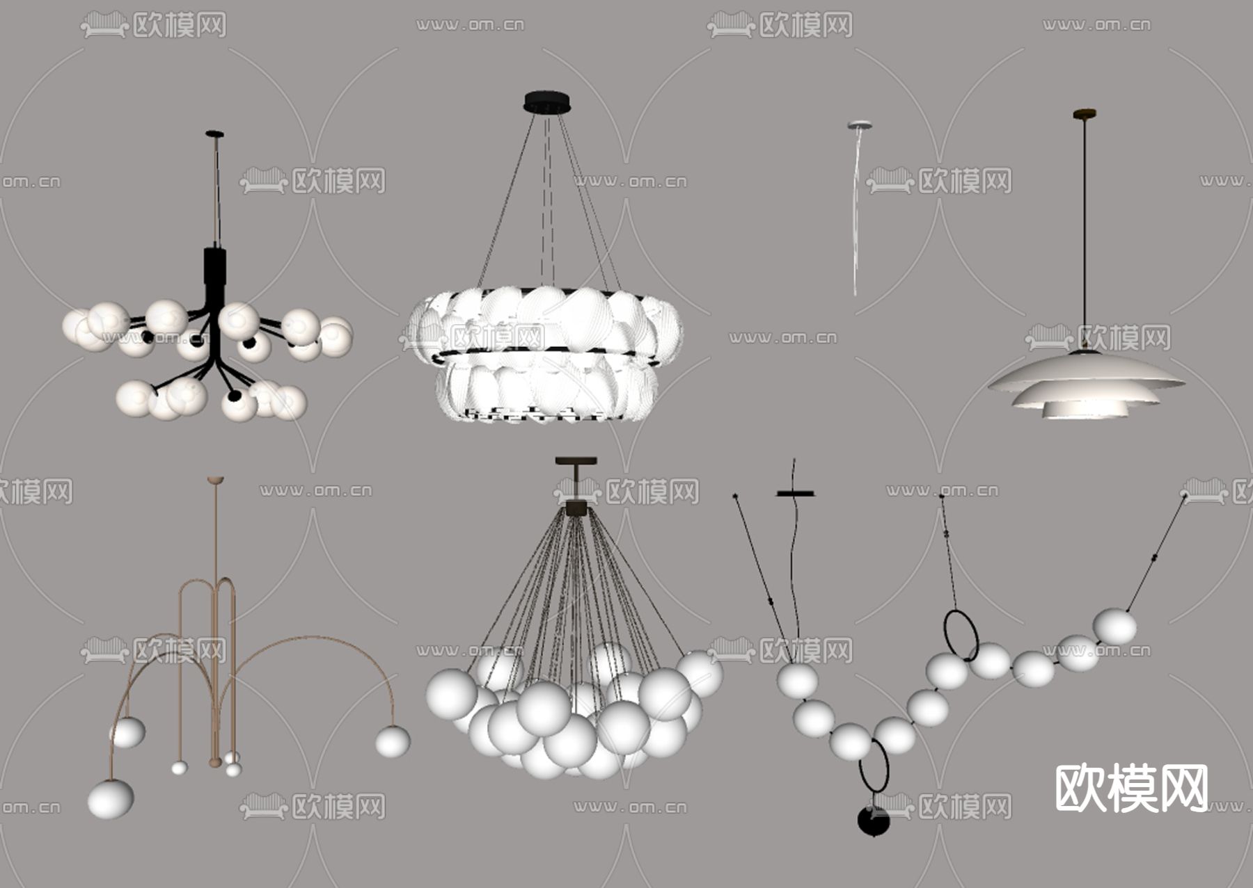 法式多头吊灯su模型下载（渲染图2）