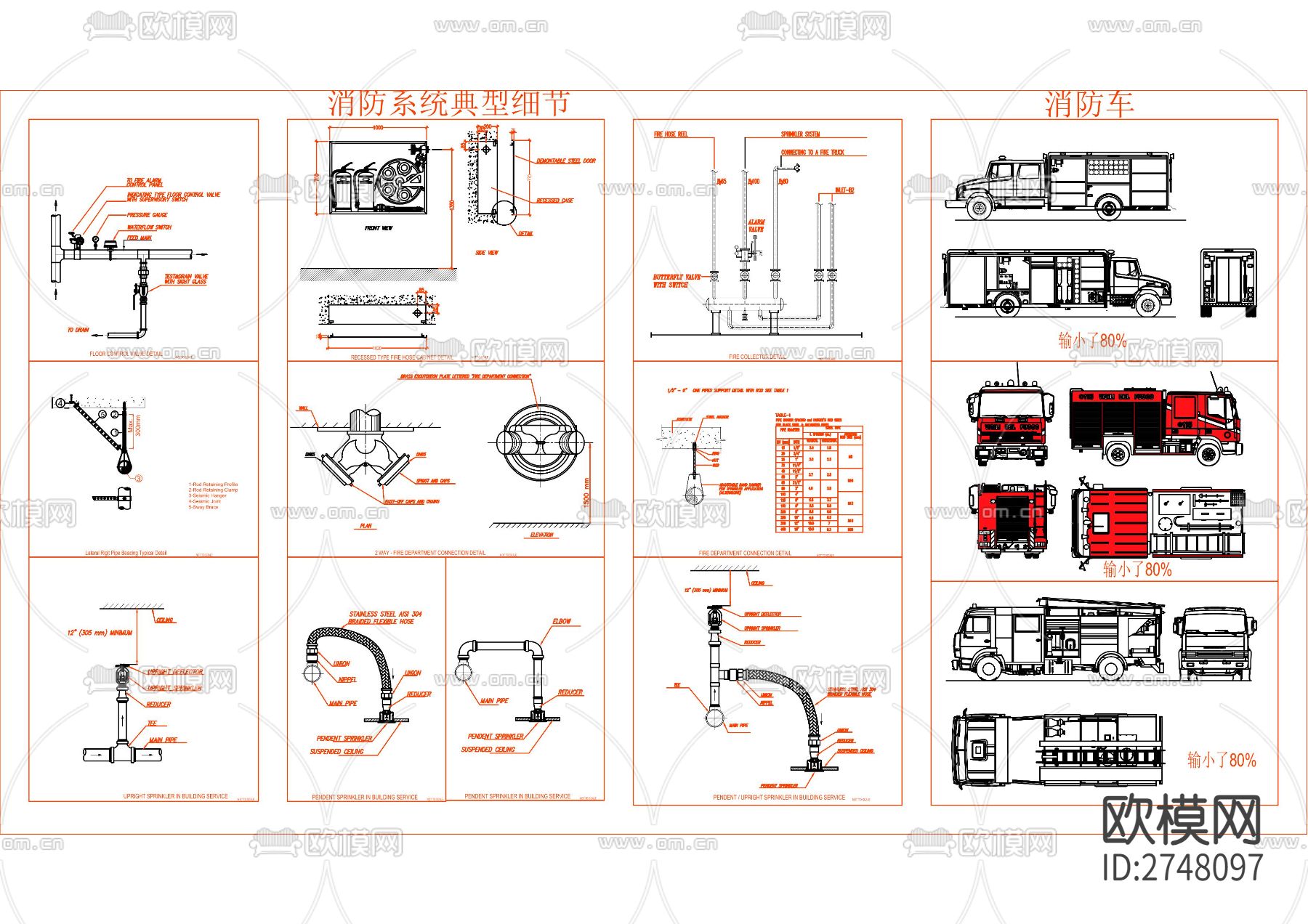 消防系统典型细节及消防车下载（渲染图2）