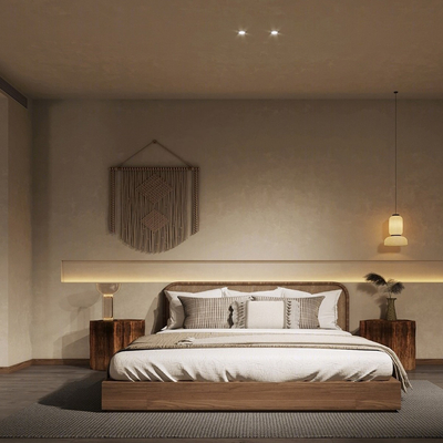  侘寂风民宿客房su模型 