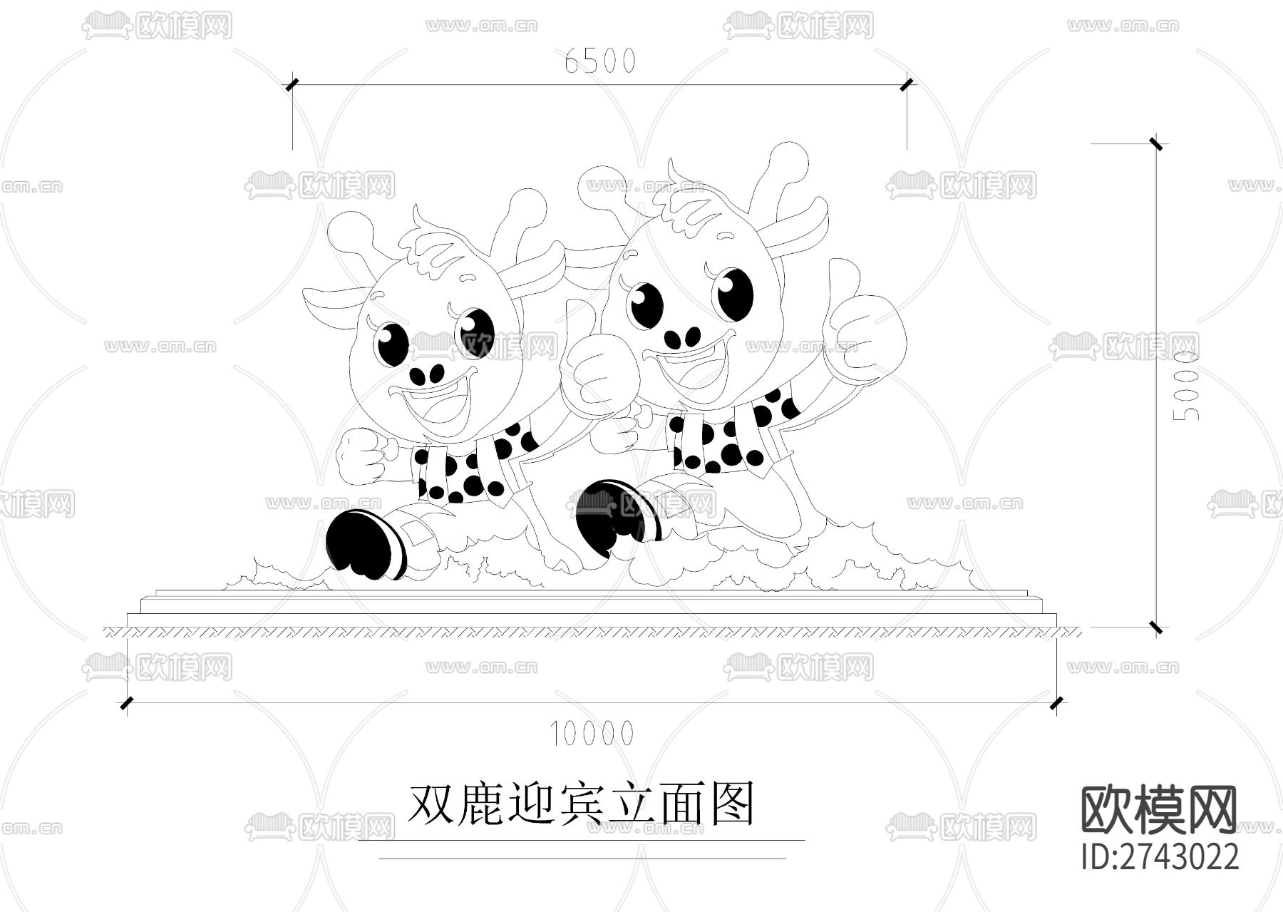 双鹿迎宾景点cad大样图下载（渲染图1）
