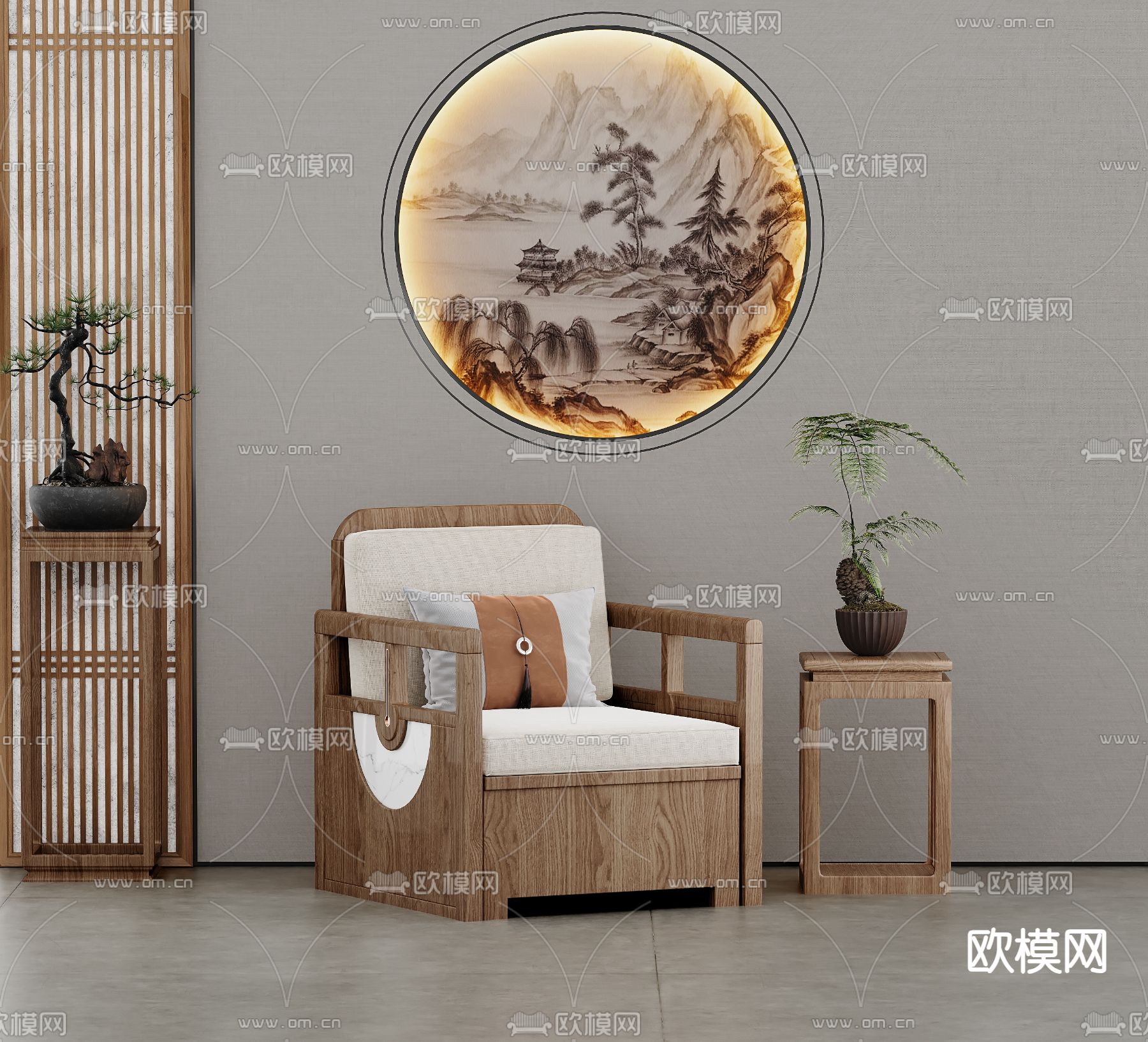 新中式沙发 单人沙发3d模型下载