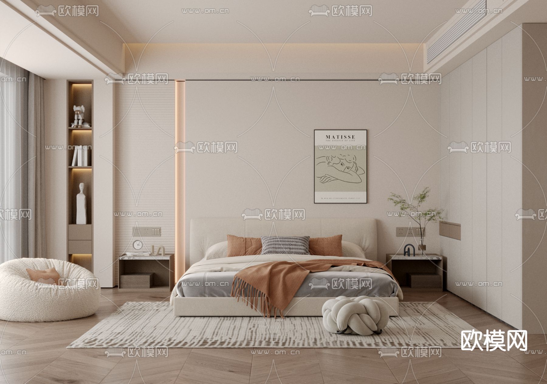 极简卧室 主卧3d模型下载（渲染图1）