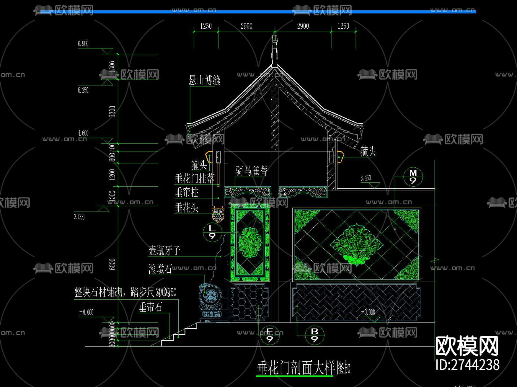 中式江南风四合院全套CAD施工图下载（渲染图8）
