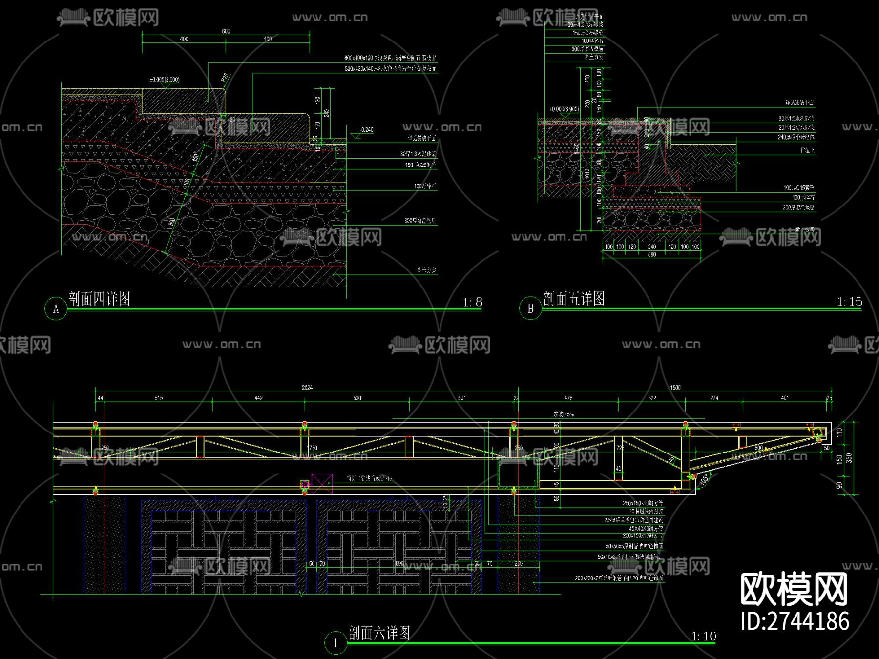新中式廊架CAD施工图下载（渲染图5）