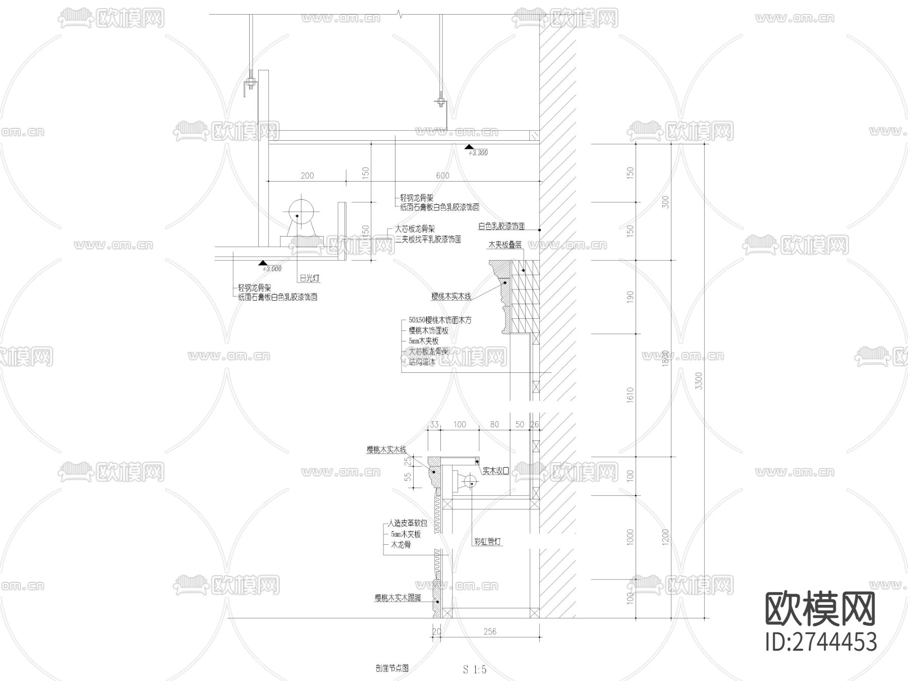 皮革软包竖剖侧立面节点大样图下载