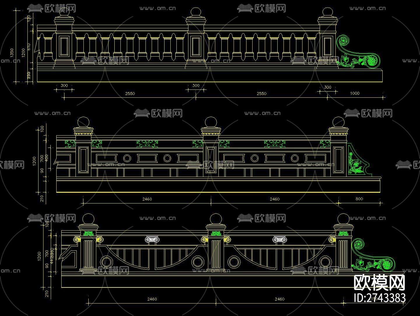 石材栏杆cad大样图下载（渲染图4）