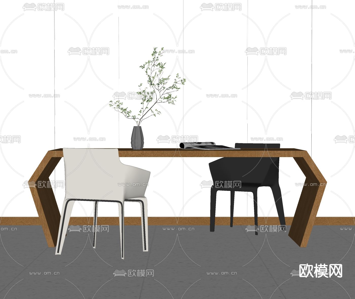 现代书桌椅su模型下载（渲染图2）