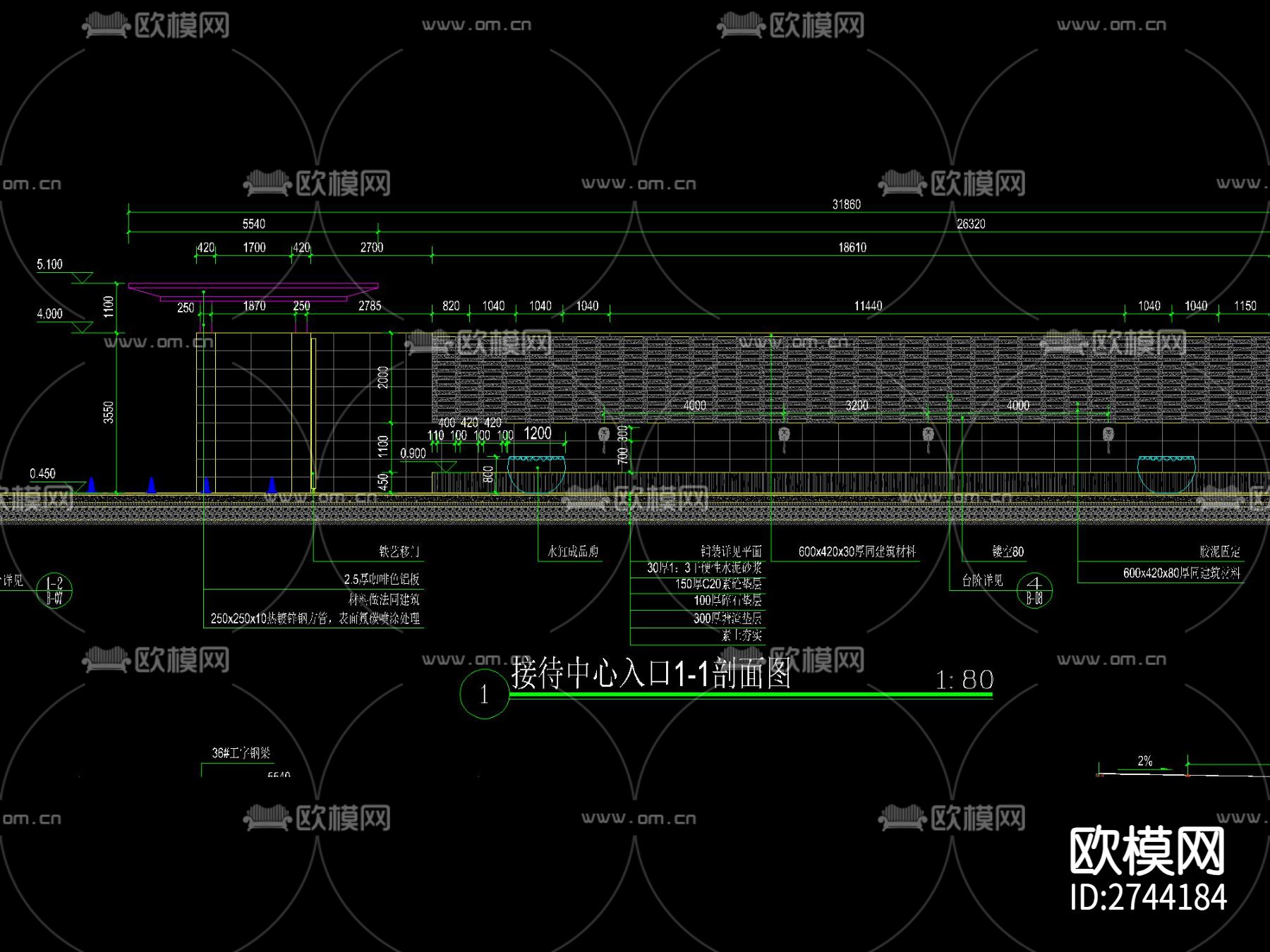 新中式展示区入口廊架CAD施工图下载（渲染图4）