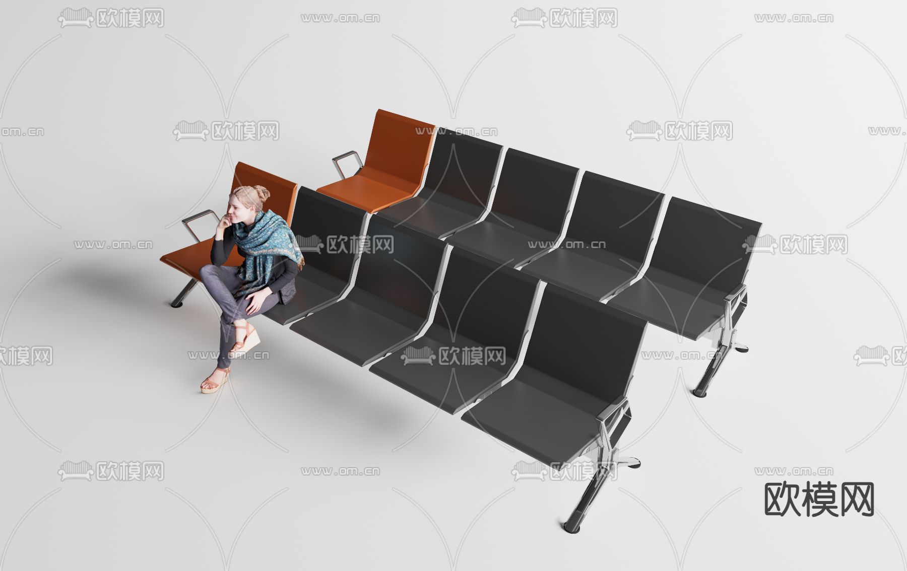 等候椅 公共椅 联排椅3d模型下载