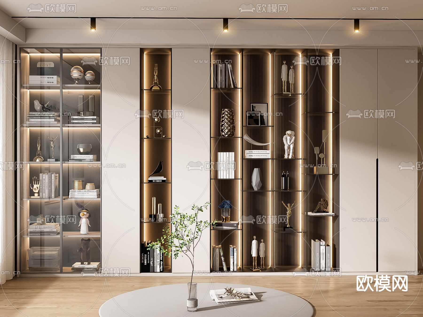 轻奢装饰柜 书柜3d模型下载（渲染图1）