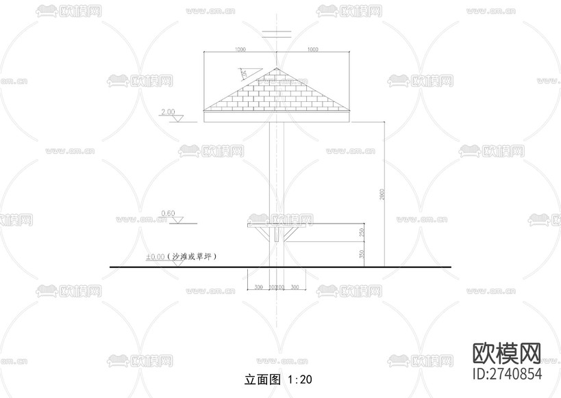 休閑涼亭cad施工圖下載(渲染圖4)