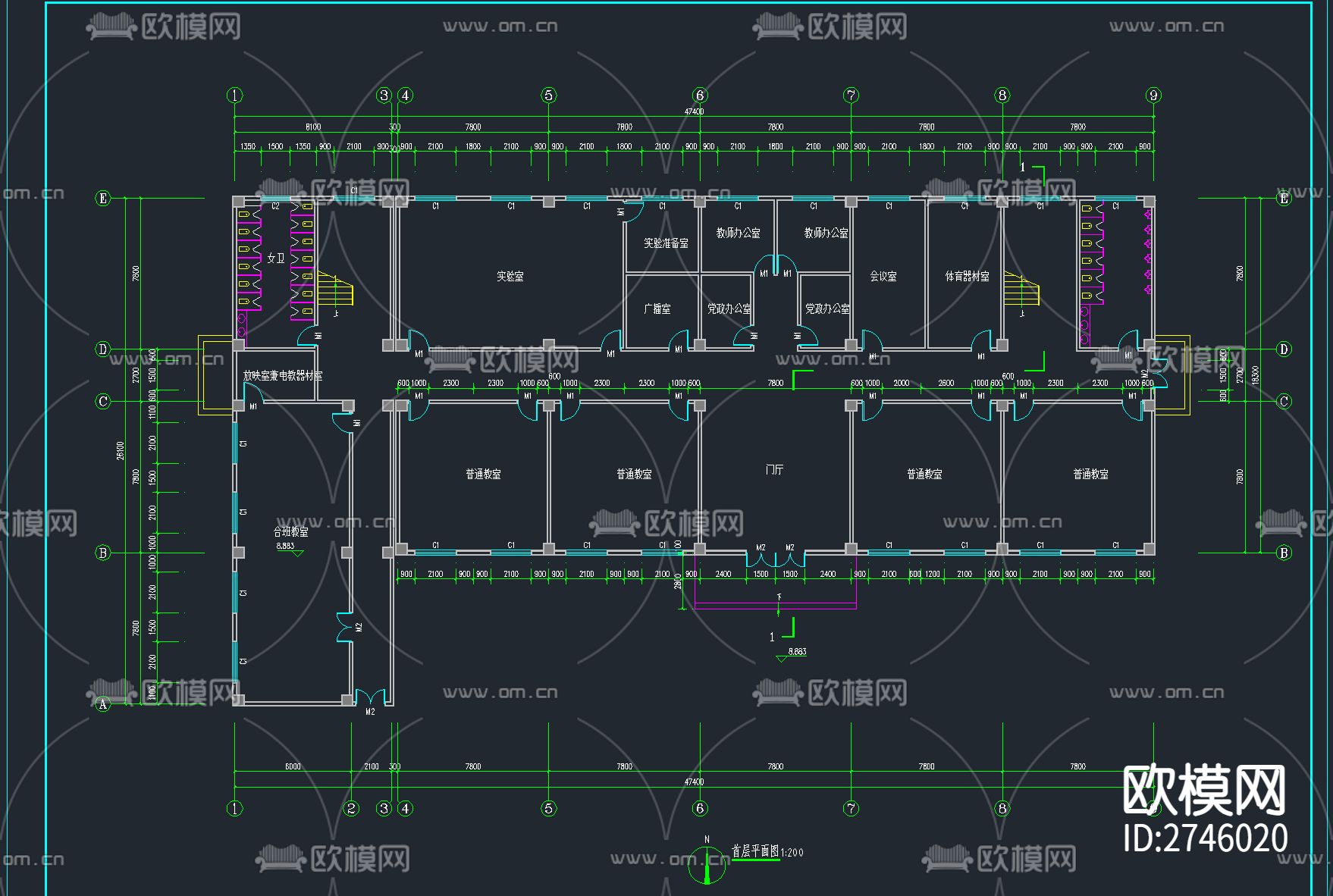 55套教学楼建筑方案cad施工图下载（渲染图4）