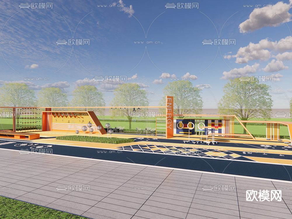 现代儿童活动区  活动景墙su模型下载（渲染图1）