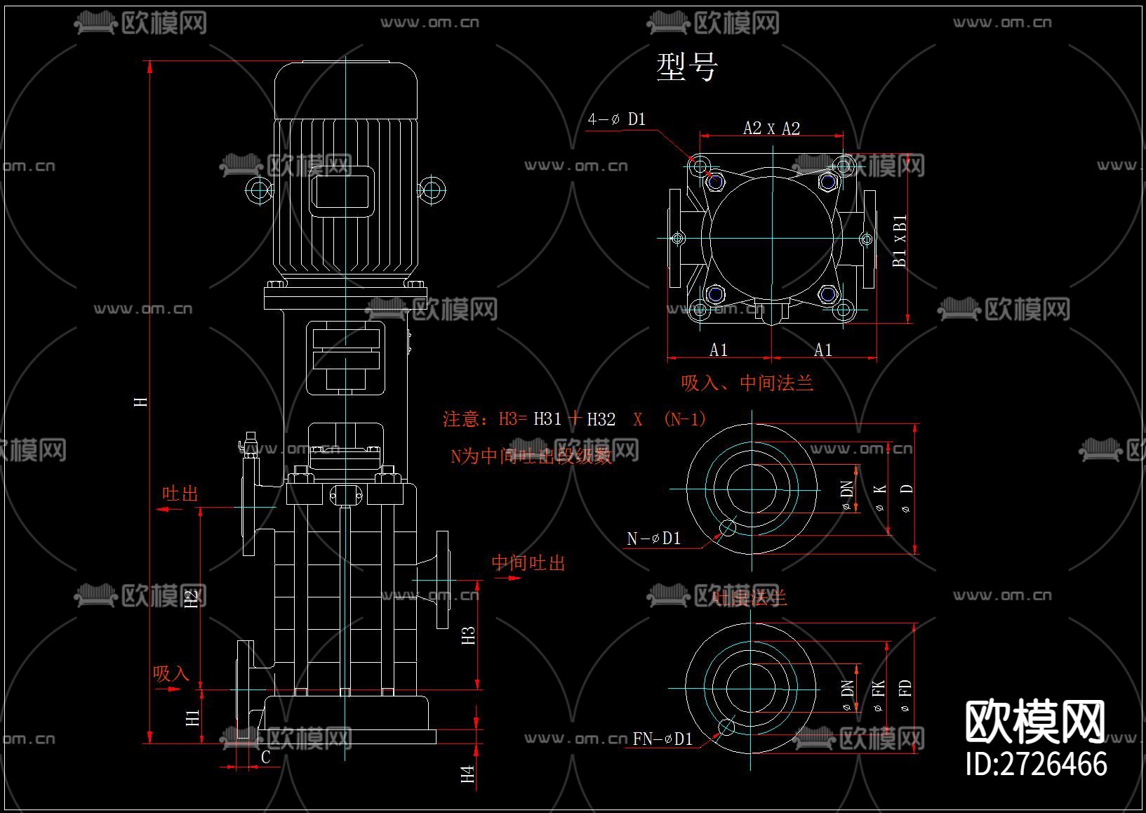 水泵cad大样图下载（渲染图1）