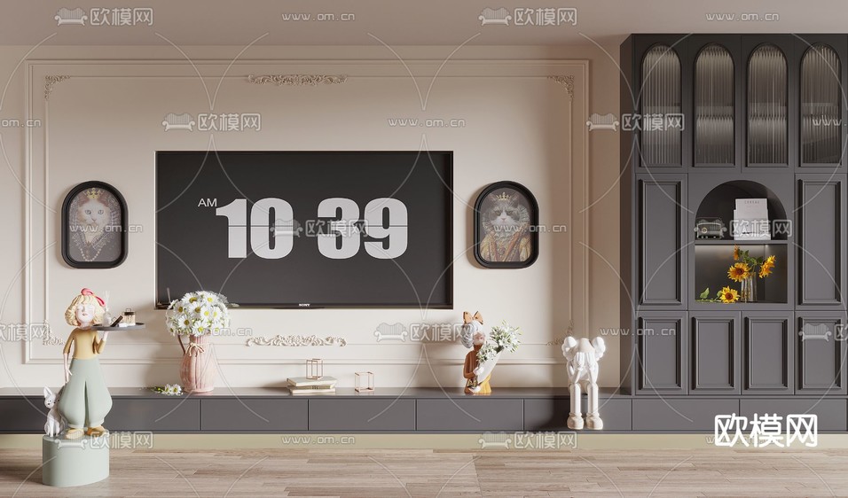 法式电视背景3d模型下载