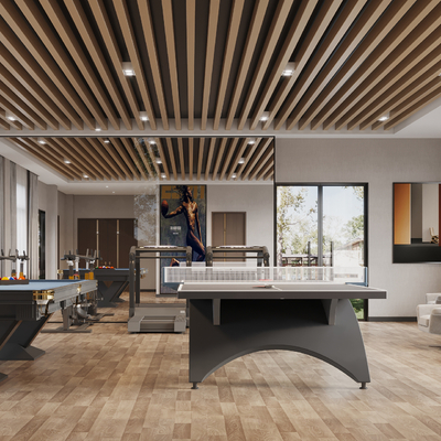  现代台球厅 乒乓球室su模型 