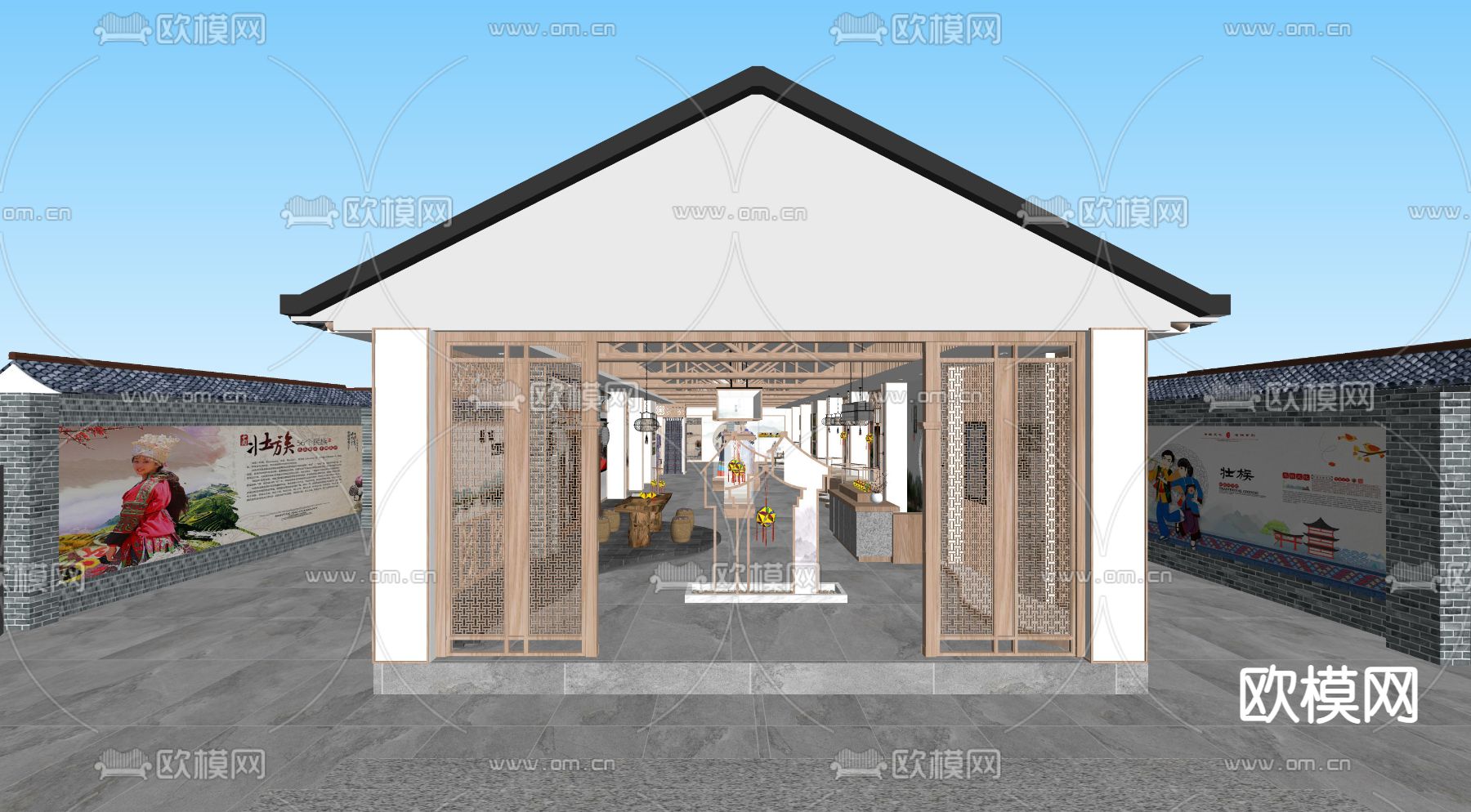 新中式民族衣服展厅su模型下载（渲染图2）