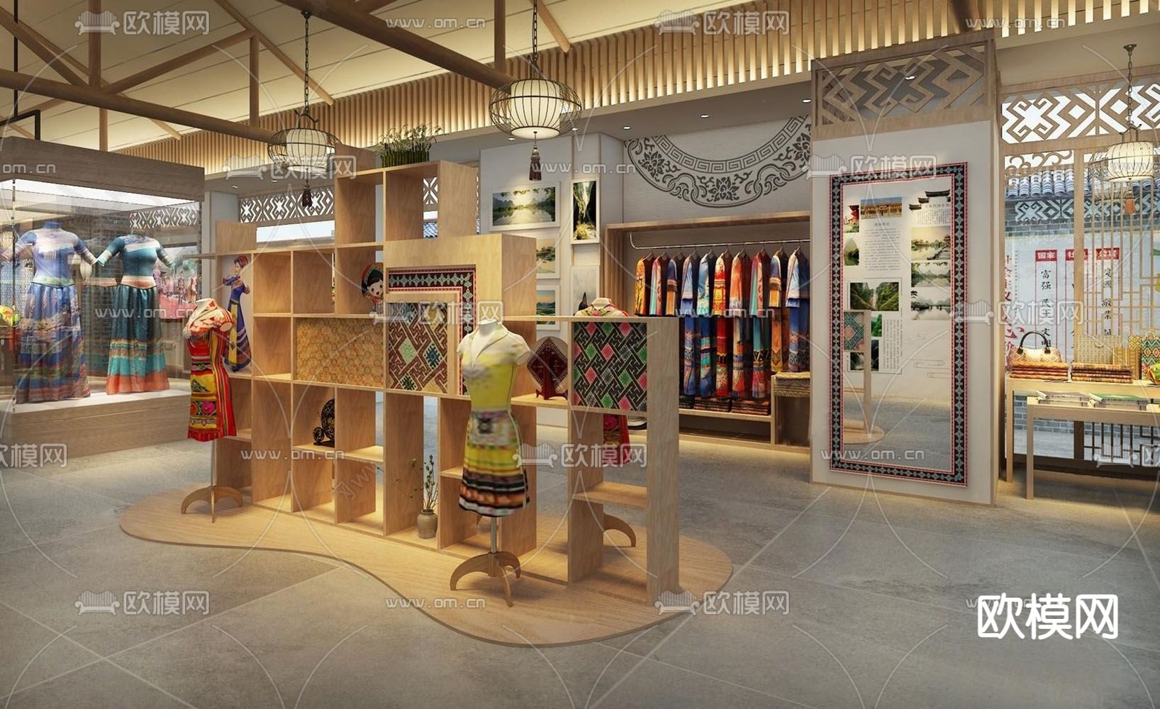 新中式民族衣服展厅su模型下载（渲染图1）