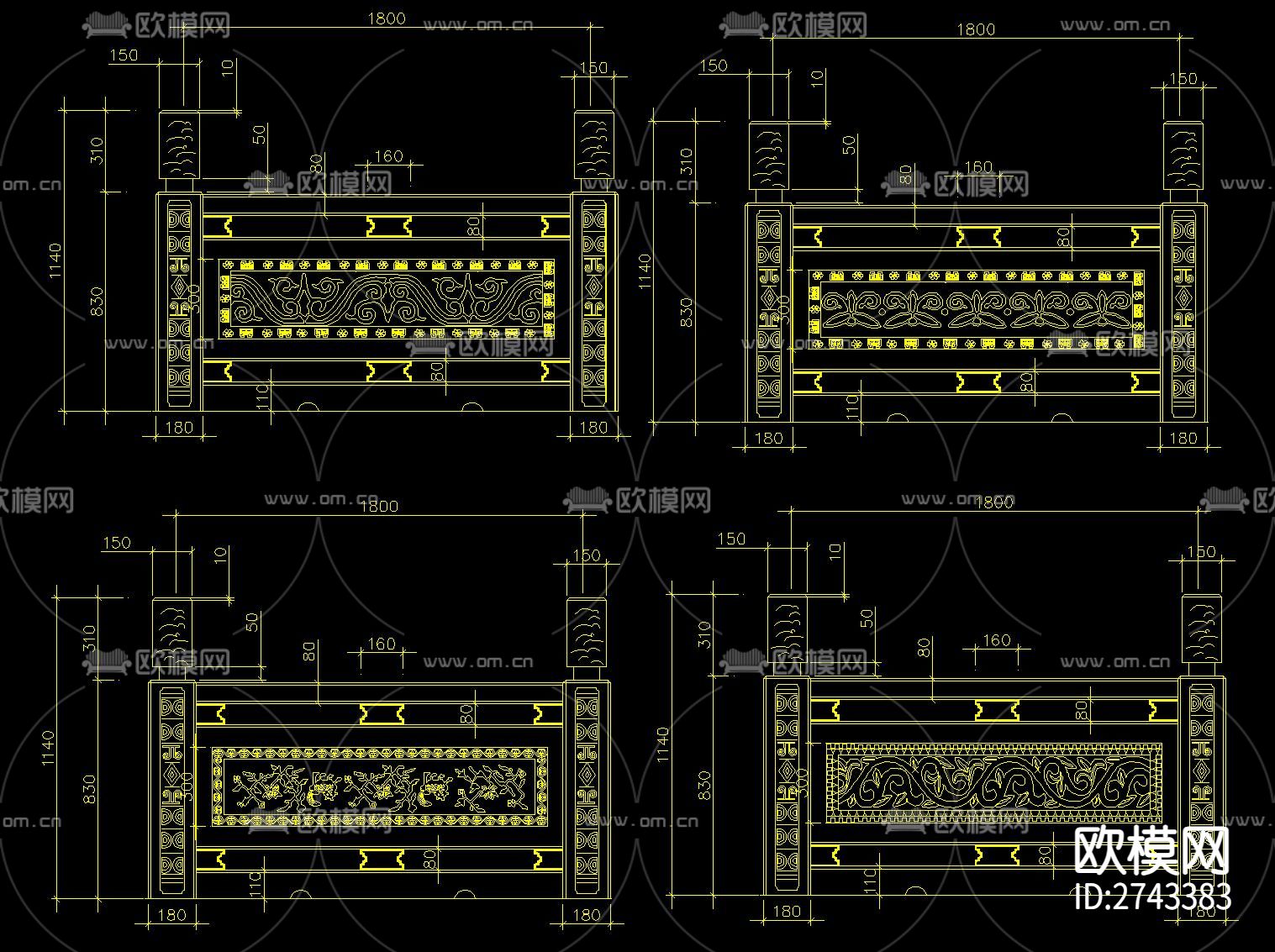 石材栏杆cad大样图下载（渲染图5）