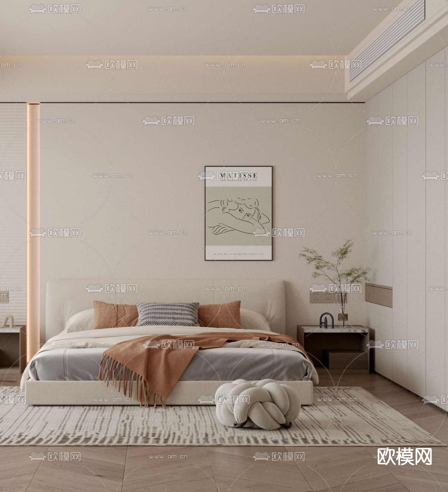 极简卧室 主卧3d模型下载（渲染图2）