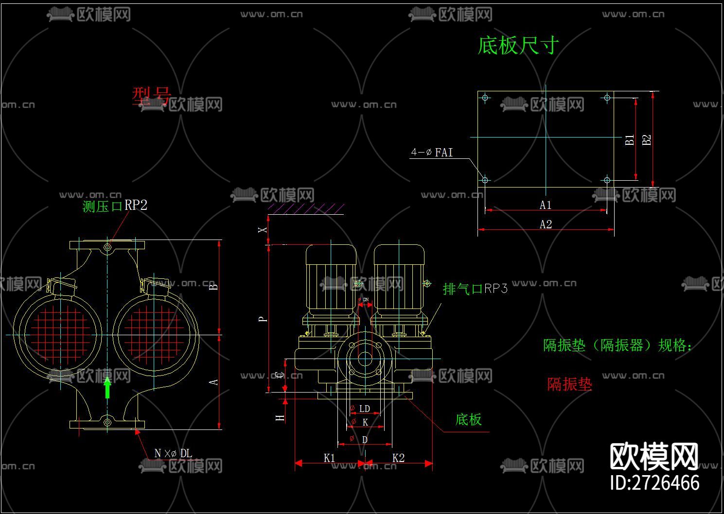 水泵cad大样图下载（渲染图10）