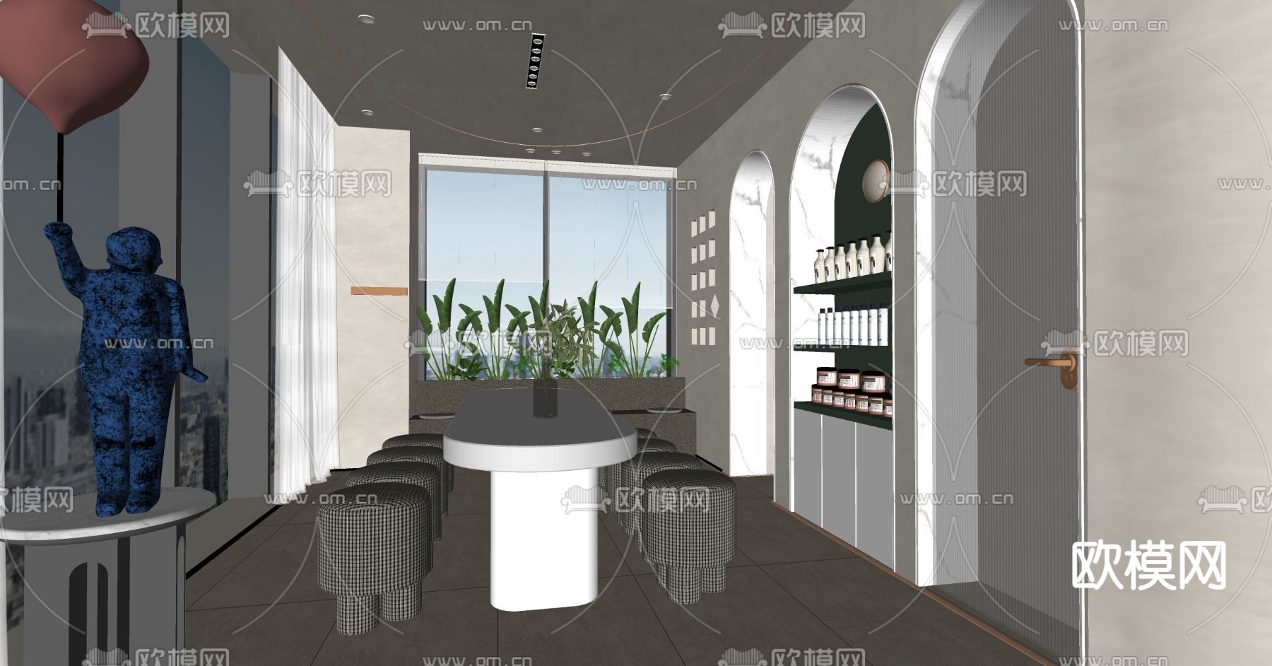 轻奢理发店su模型下载（渲染图3）