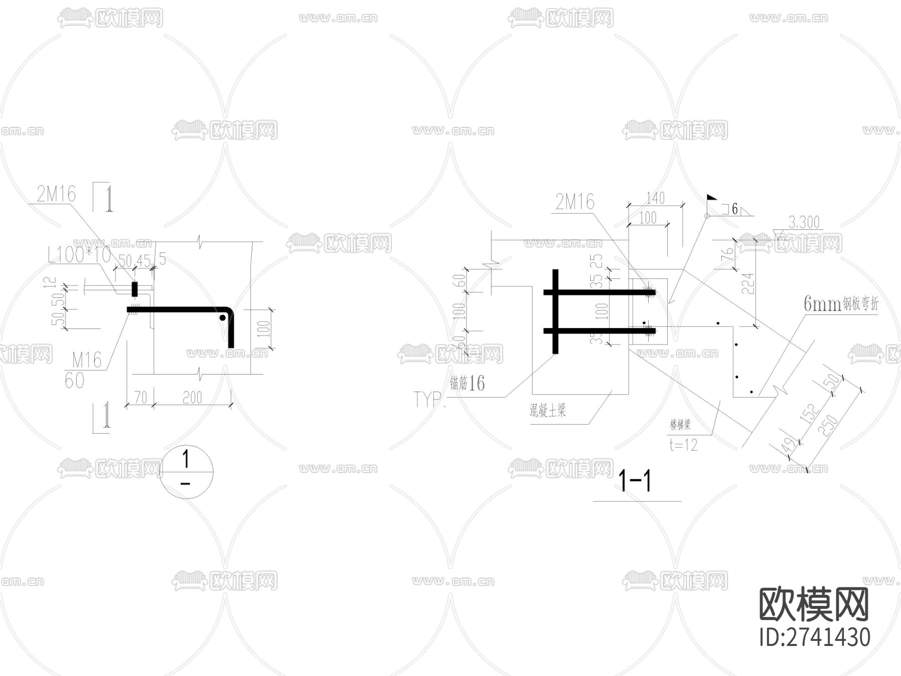 钢结构圆弧楼梯cad大样图下载（渲染图3）